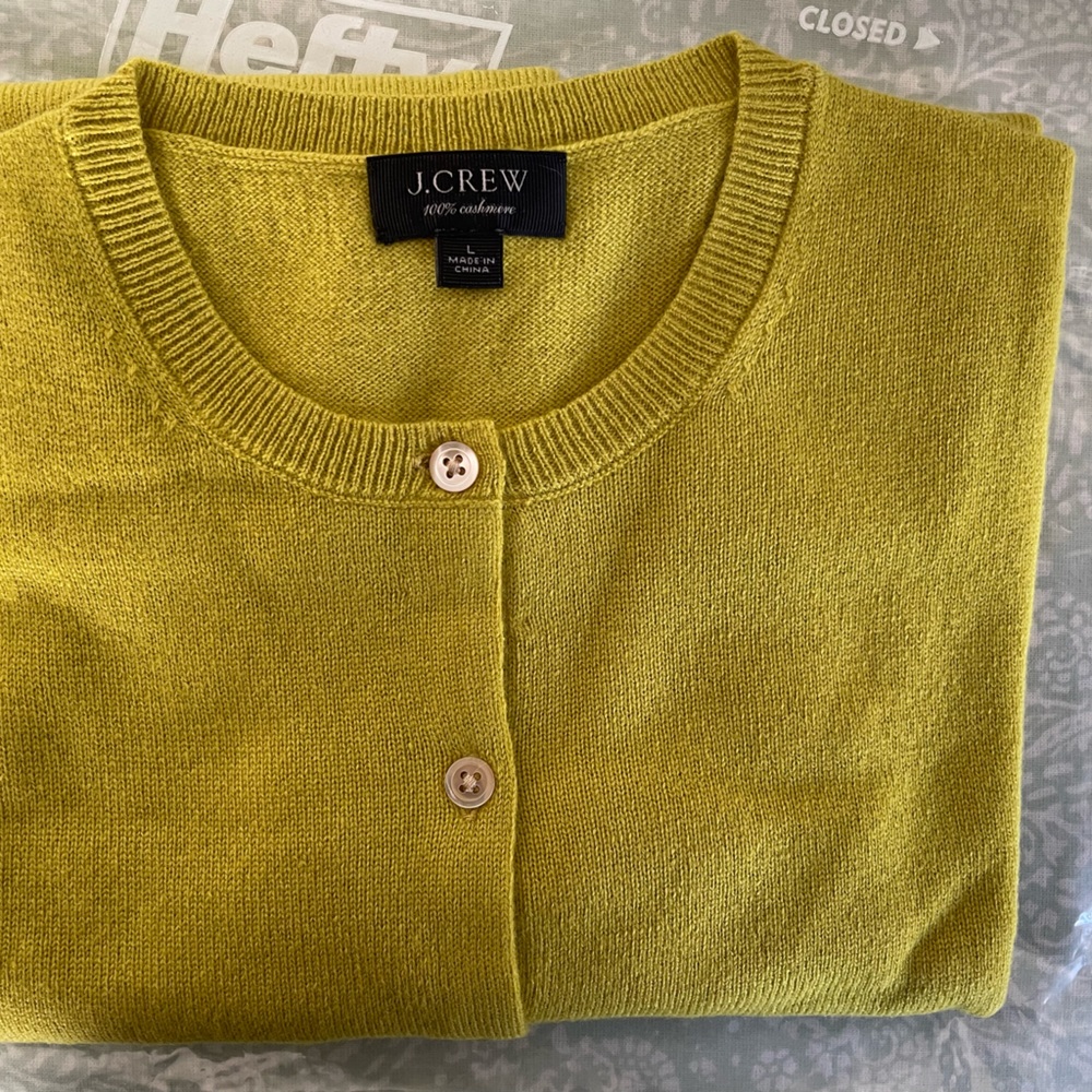 J Crew cashmere cardigan in light chartreuse